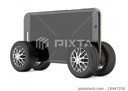 Smartphone on wheels, 3D rendering Smartphone on wheels, 3D rendering 28947258