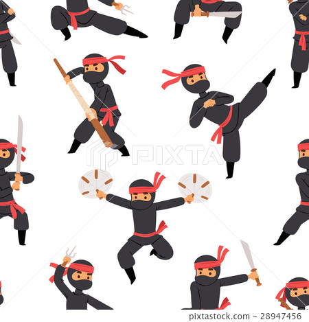 Different poses of ninja fighter in black cloth Different poses of ninja fighter in black cloth 28947456