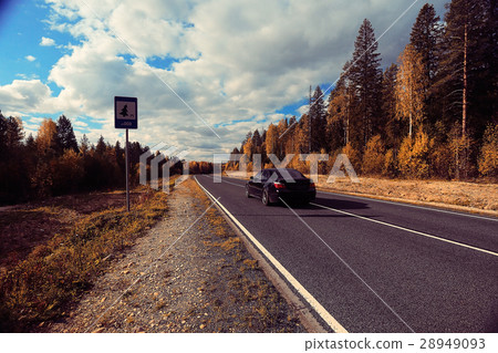 background blur road autumn sunbeams glare 28949093