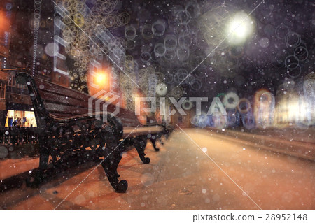Night winter landscape in the alley of city park Night winter landscape in the alley of city park 28952148