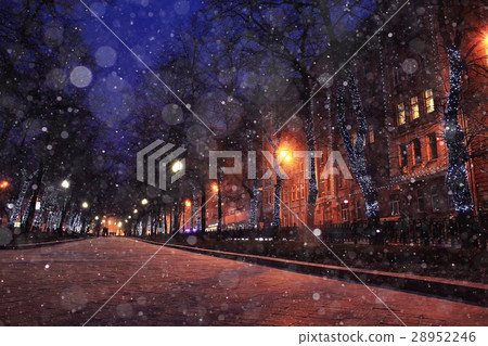Night winter landscape in amazing city Night winter landscape in amazing city 28952246