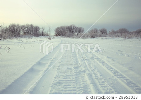 winter road snow tracks 28953018