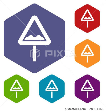 Uneven triangular road sign icons set Uneven triangular road sign icons set 28954466