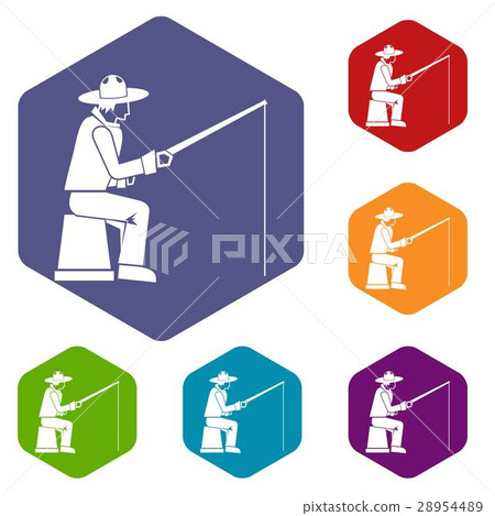 Fisherman with a fishing rod icons set Fisherman with a fishing rod icons set 28954489