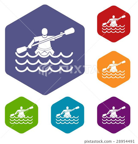 Male athlete in a canoe icons set 28954491