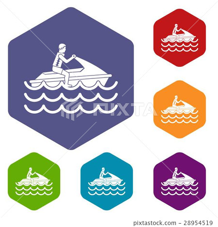 Man on jet ski rides icons set 28954519