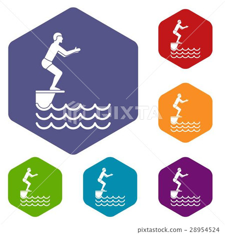 Man standing on springboard icons set - Stock Illustration [28954524 ...