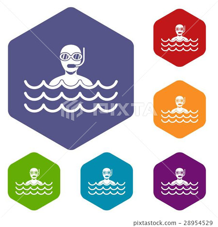 Man with scuba icons set 28954529