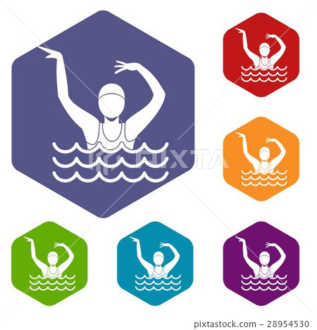 Swimmer in a swimming pool icons set Swimmer in a swimming pool icons set 28954530