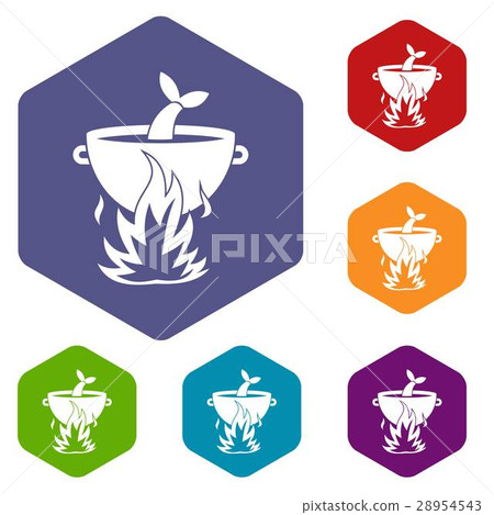 Fish soup on a fire icons set Fish soup on a fire icons set 28954543