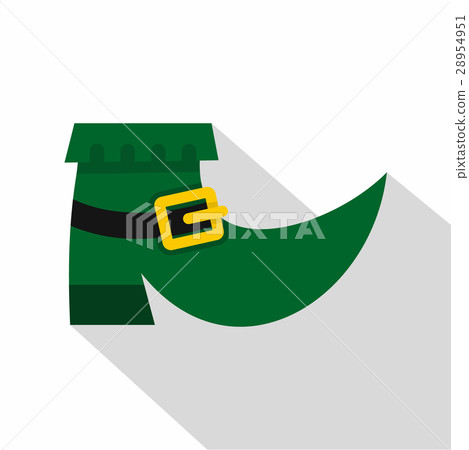 Green leprechaun boot icon, flat style 28954951