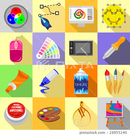 Design and drawing tools icons set, flat style - Stock Illustration ...