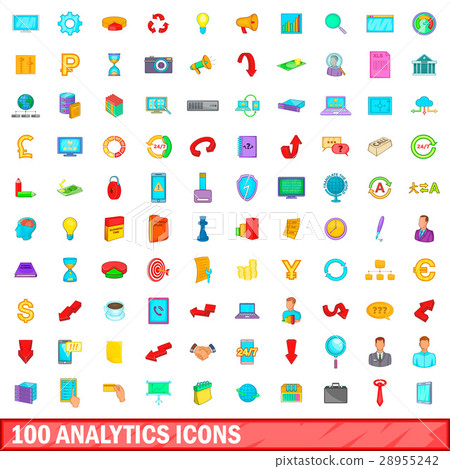 100 analytics icons set, cartoon style 28955242