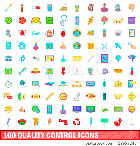 100 quality control icons set, cartoon style 28955243