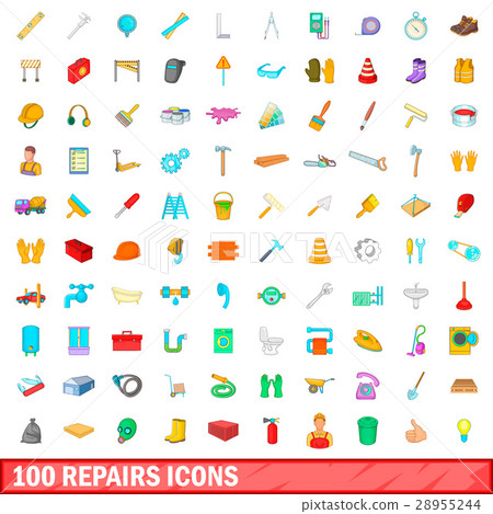 100 repairs icons set, cartoon style 28955244