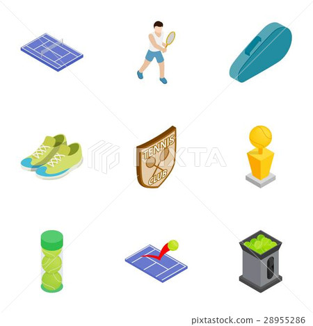Tennis sport icons set, isometric 3d style 28955286