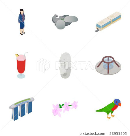 Travel to Singapore icons set, isometric 3d style 28955305