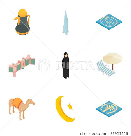 Arab elements icons set, isometric 3d style 28955306