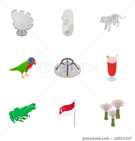 Singapore elements icons set, isometric 3d style 28955307