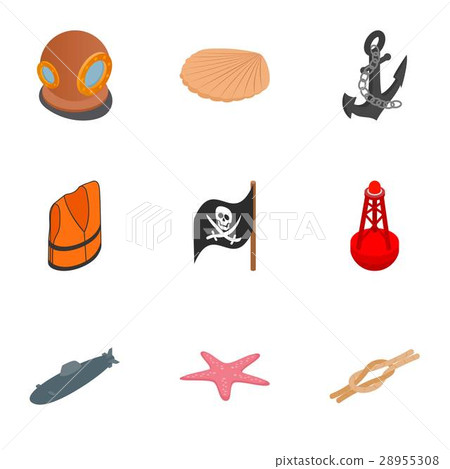 Pirate icons set, isometric 3d style 28955308