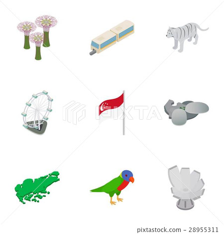 Singapore cultural icons set, isometric 3d style Singapore cultural icons set, isometric 3d style 28955311