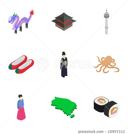 South Korea icons set, isometric 3d style 28955312