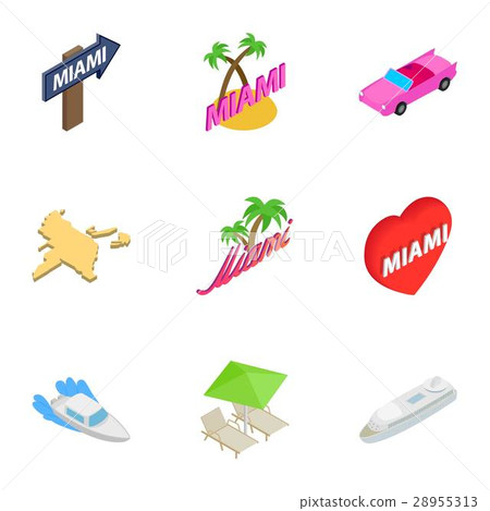 City Miami icons set, isometric 3d style 28955313