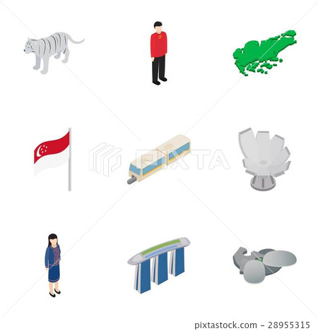 Welcome to Singapore icons set, isometric 3d style 28955315