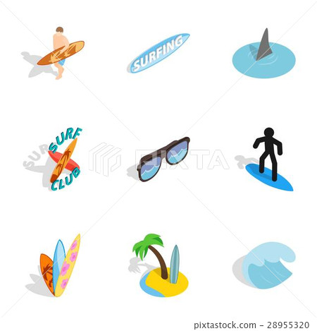 Surf elements icons set, isometric 3d style 28955320