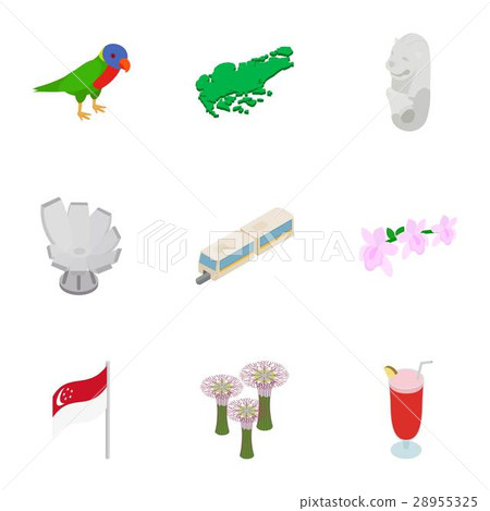 Singapore icons set, isometric 3d style 28955325