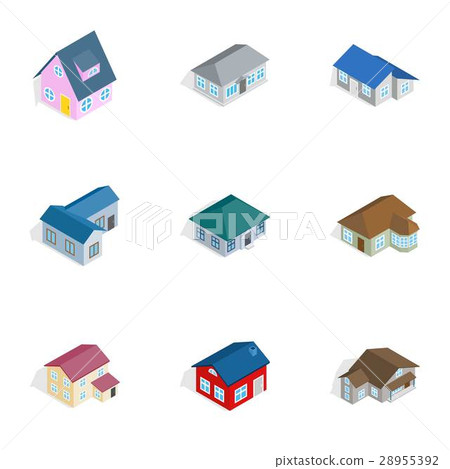 Family home icons set, isometric 3d style - Stock Illustration ...