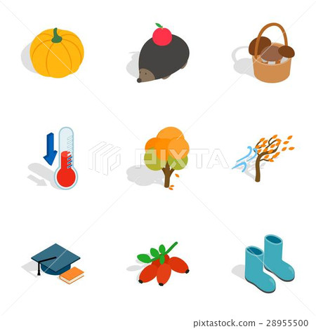 Symbols of autumn icons, isometric 3d style - Stock Illustration ...