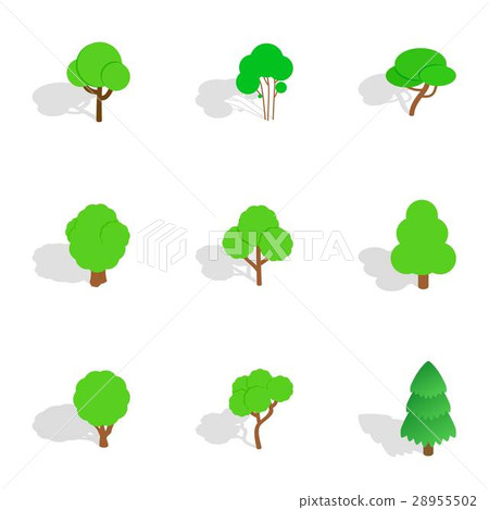 Green tree icons, isometric 3d style 28955502