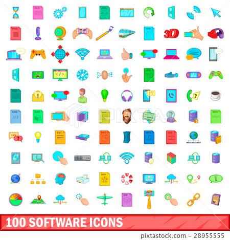 100 software icons set, cartoon style 28955555