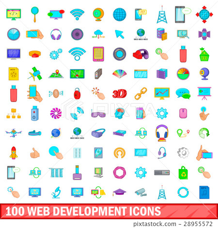 100 web development icons set, cartoon style 28955572