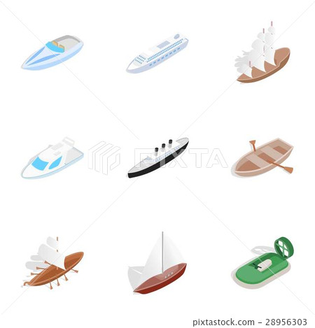 Sea ship, boat and yacht icons, isometric 3d style - Stock Illustration ...
