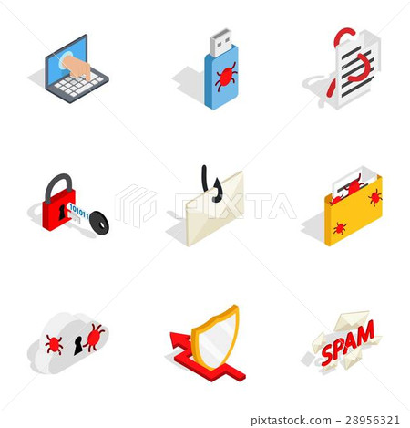 Computer security icons, isometric 3d style Computer security icons, isometric 3d style 28956321