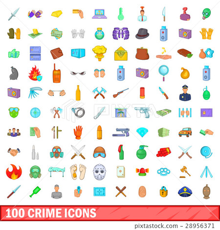 100 crime icons set, cartoon style 28956371