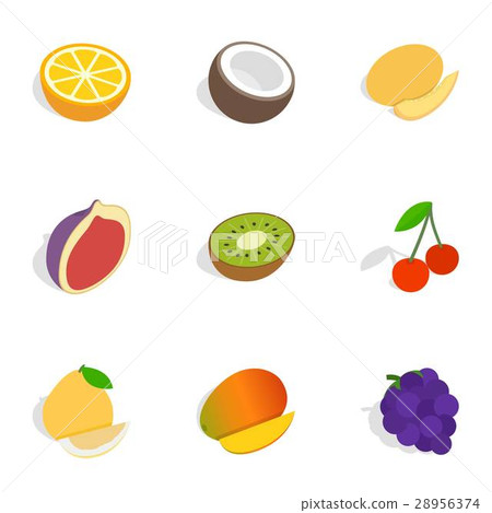 Different fruits, berries icons isometric 3d style Different fruits, berries icons isometric 3d style 28956374
