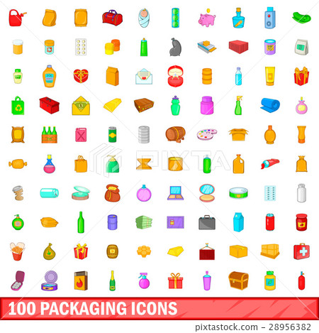 100 packaging icons set, cartoon style 100 packaging icons set, cartoon style 28956382