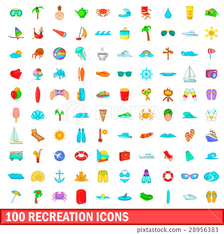 100 recreation icons set, cartoon style 100 recreation icons set, cartoon style 28956383