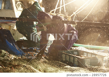 Fishermen working at midnight 28957726