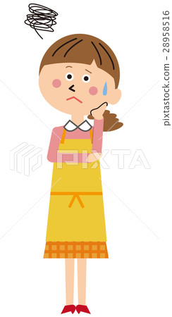 我穿著一隻帶著流行家庭圍裙的媽媽的手，感到很困擾 28958516