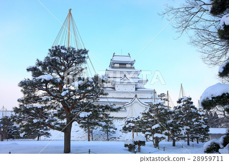 城堡Snowscape雪Aizuwakamatsu城堡雪Tsuruga城堡 城堡Snowscape雪Aizuwakamatsu城堡雪Tsuruga城堡 28959711