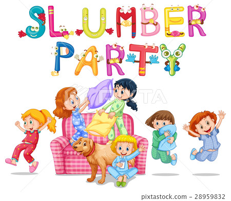 Slumber party with girls in pajamas at home 28959832