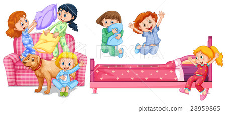 Girls playing in bedroom - Stock Illustration [28959865] - PIXTA