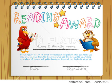 Certificate template for reading award 28959880