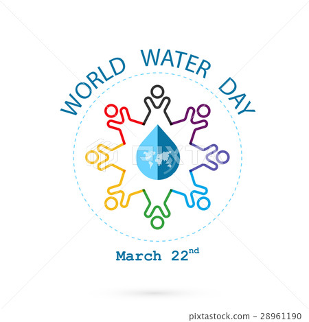 Water drop and world map with people icon vector 28961190