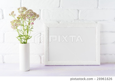White landscape frame mockup creamy pink flowers White landscape frame mockup creamy pink flowers 28961826