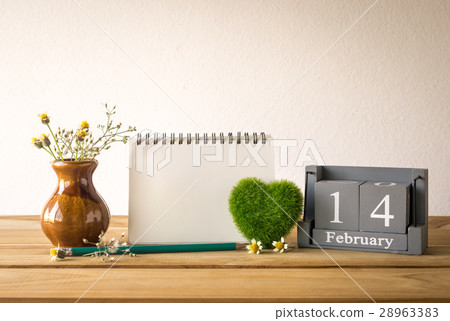 vintage wood calendar for February 14  28963383